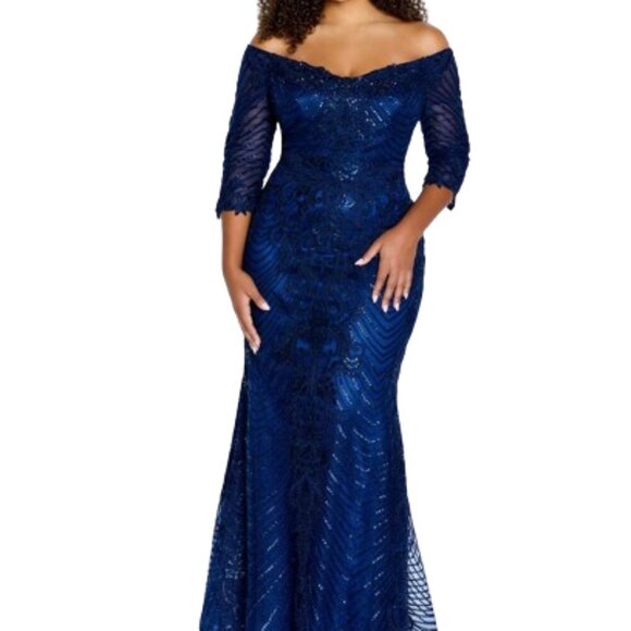 NWT Cameron Blake 221688 Lace & tulle Mother of the Bride Dress Navy size 10 - Picture 1 of 10